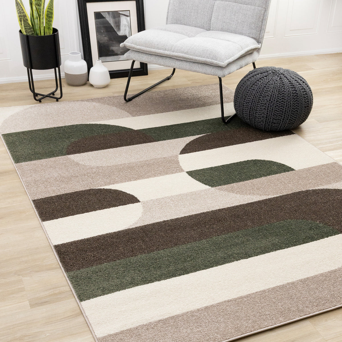 Tapis contemporain géométrique uni crème