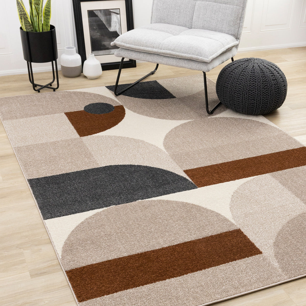 Tapis géométrique contemporain crème