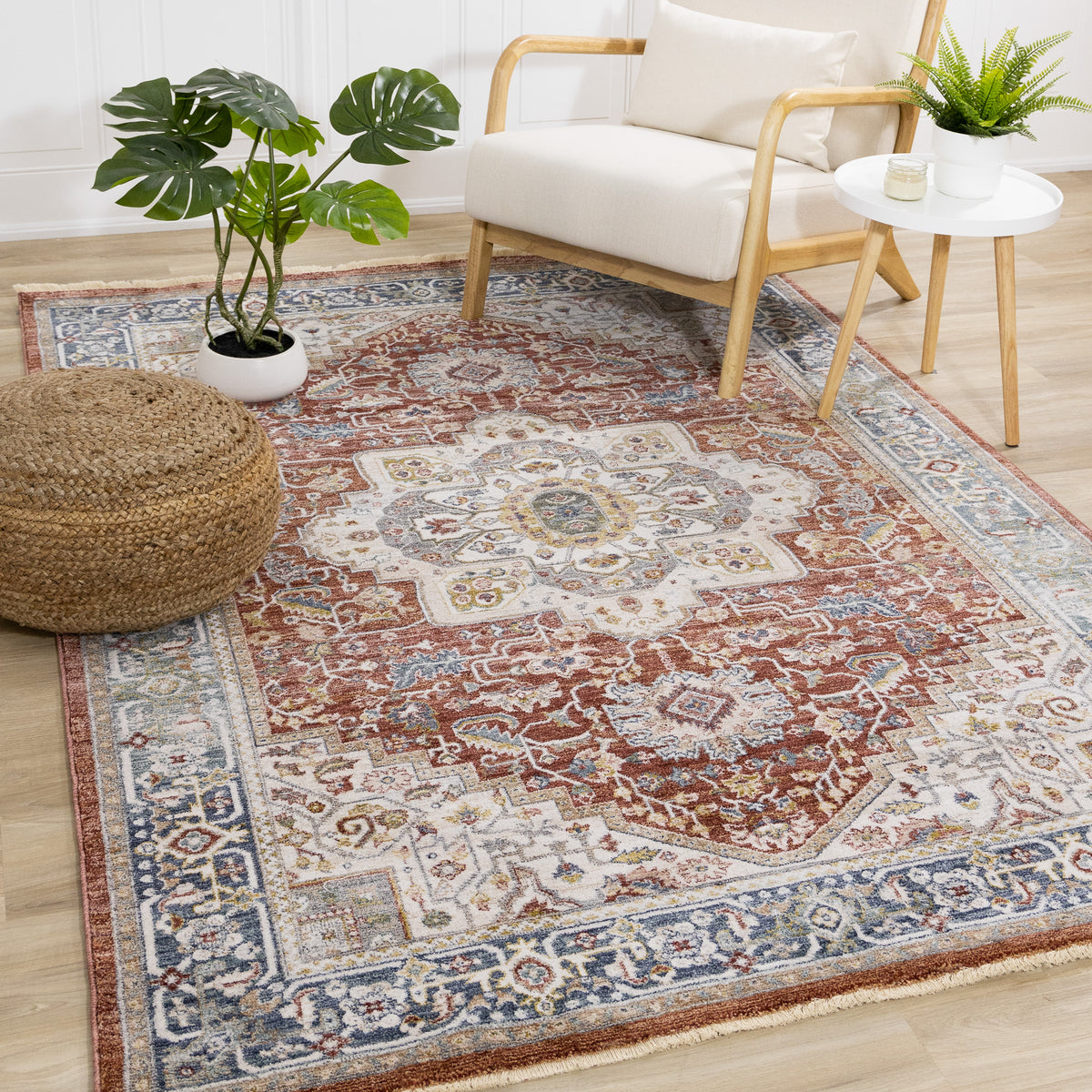 Classic Traditional Border Red Area Rug