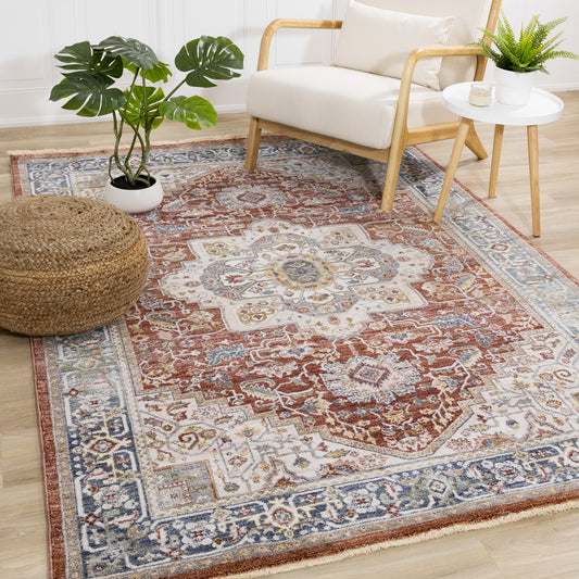 Classic Traditional Border Red Area Rug