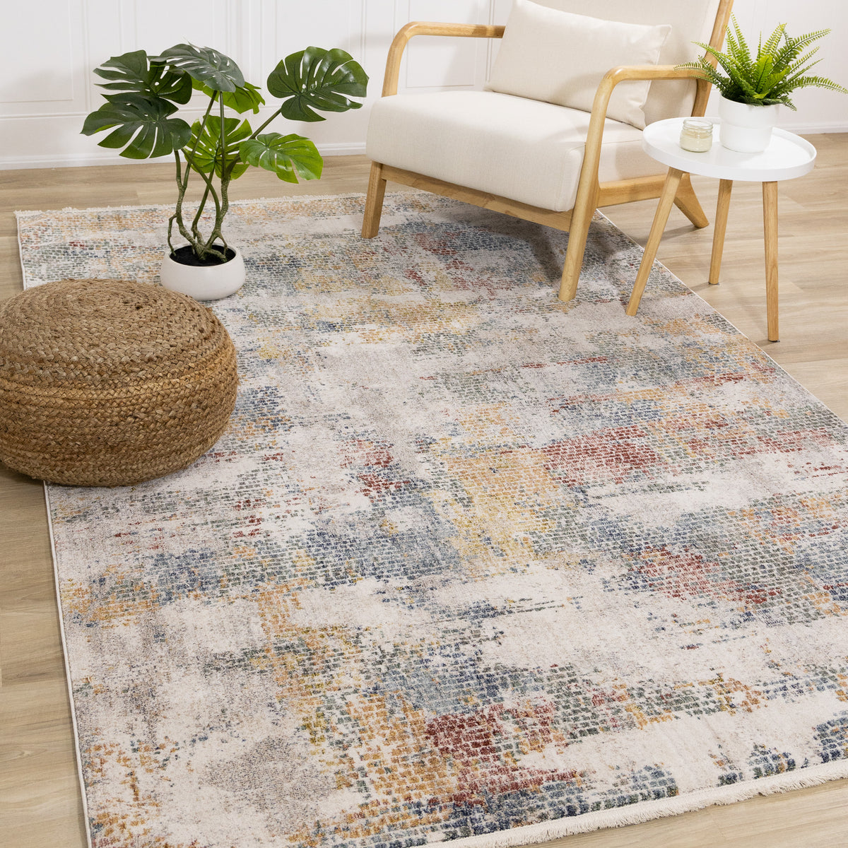 Contemporary Distressed Organic Cream Area Rug