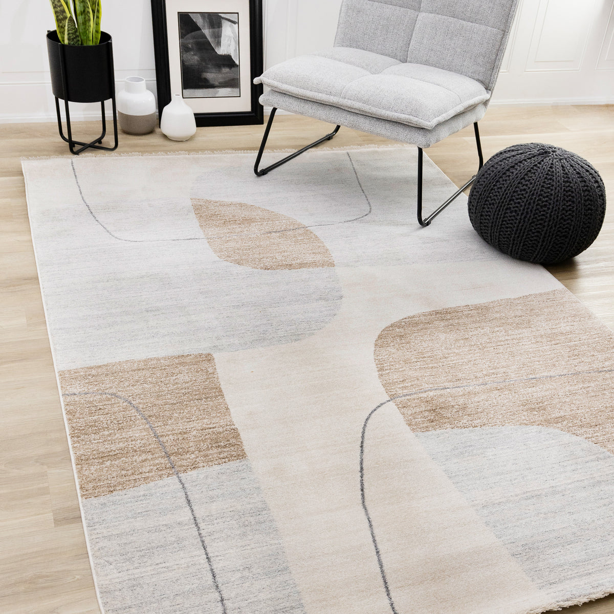 Tapis géométrique contemporain crème