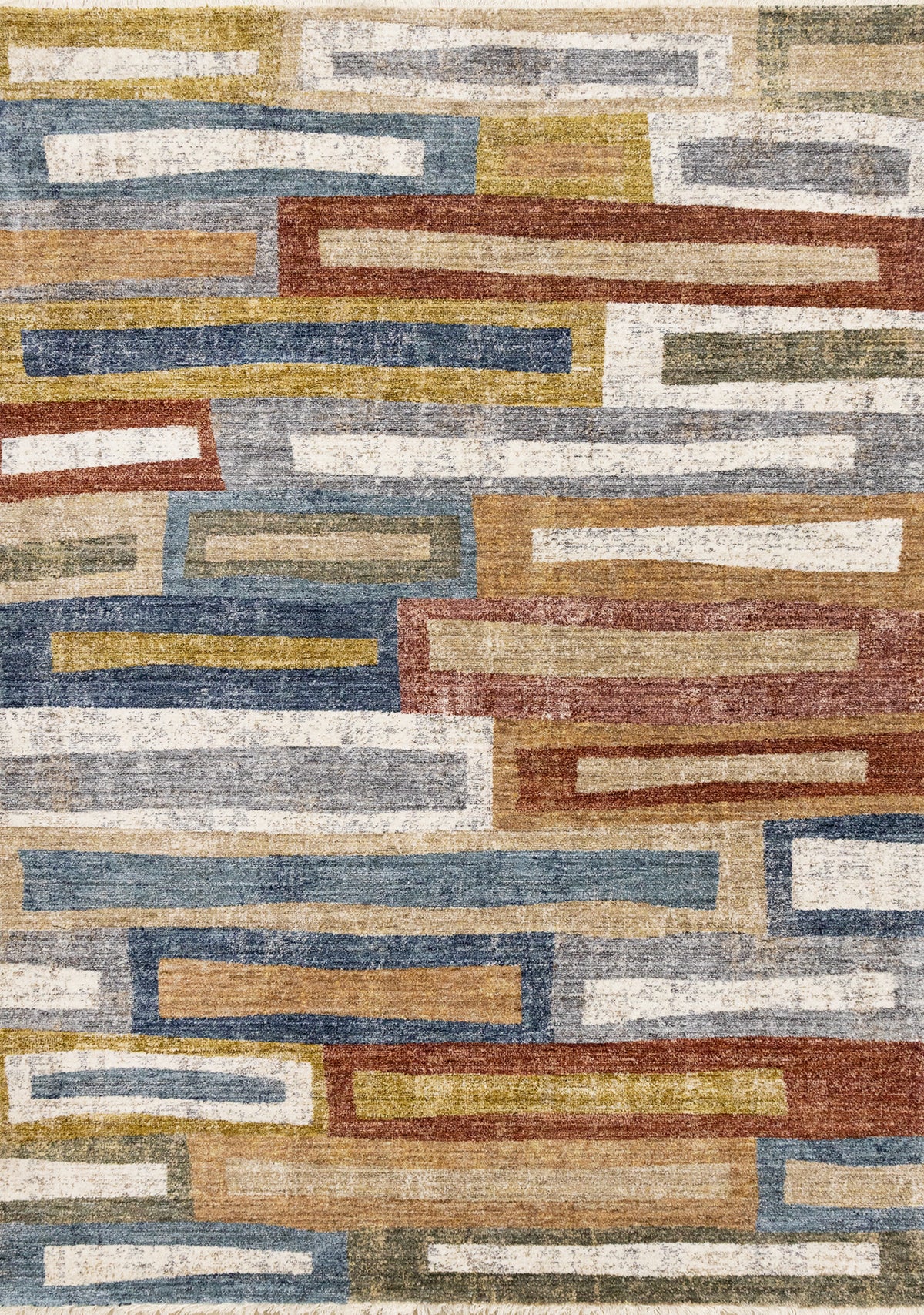 Tapis contemporain vieilli géométrique orange