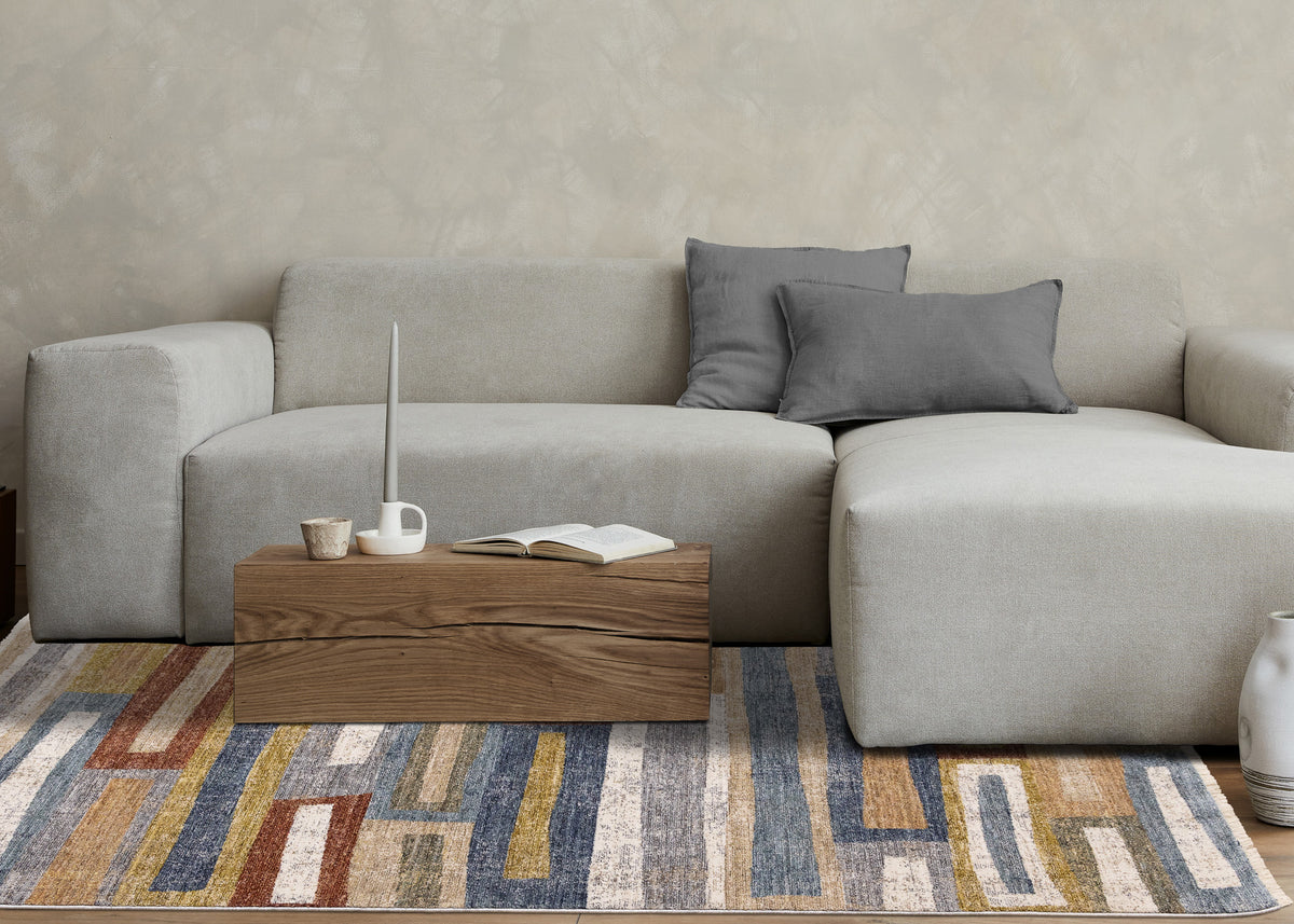 Contemporary Distressed Geometric Orange Area Rug