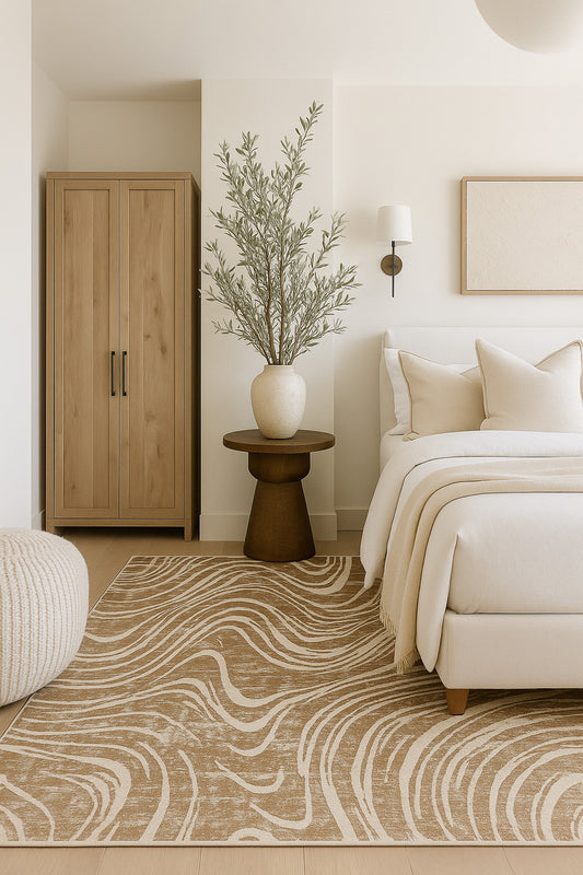 Tapis beige côtier abstrait Nomad