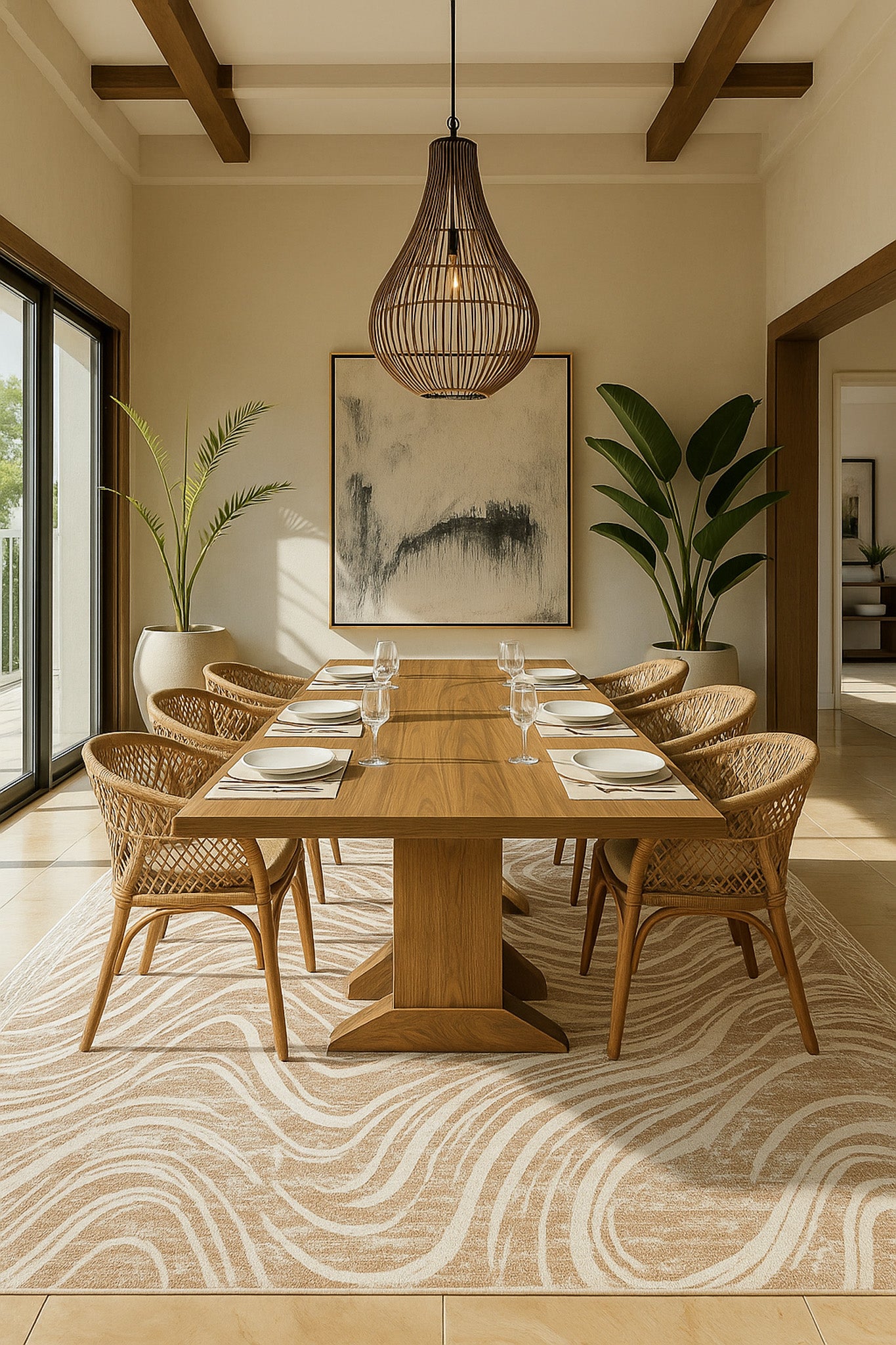 Tapis beige côtier abstrait Nomad
