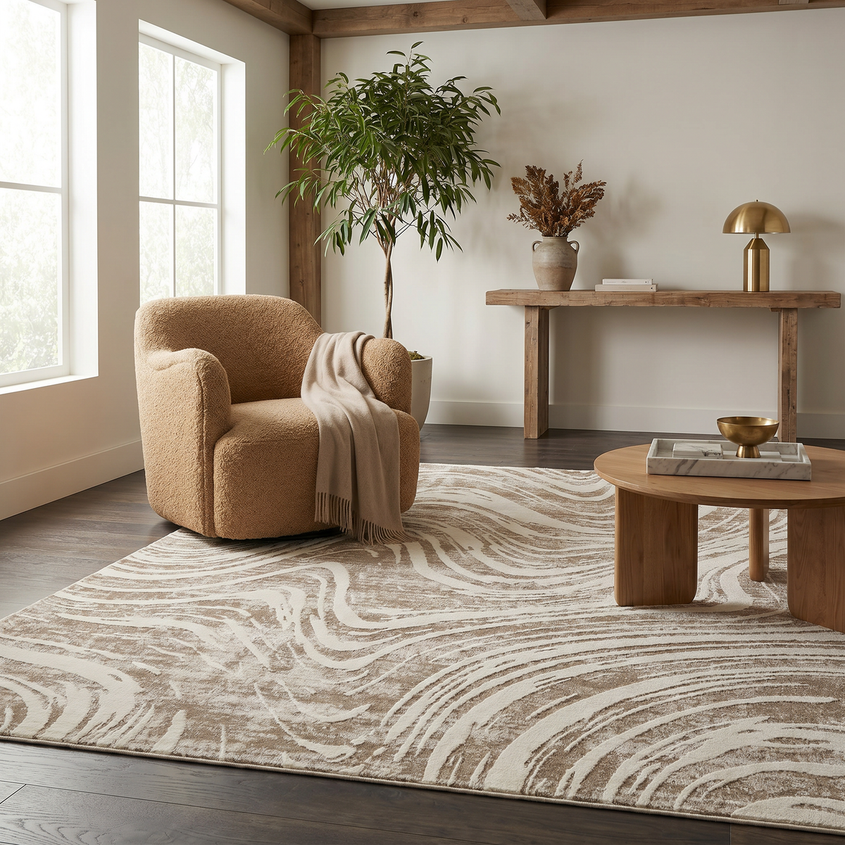Nagisa Abstract Modern Beige and Brown Indoor Rug