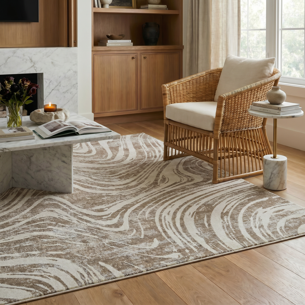 Nagisa Abstract Modern Beige and Brown Indoor Rug