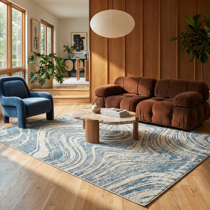 Nagisa Abstract Modern Blue and Beige Indoor Rug