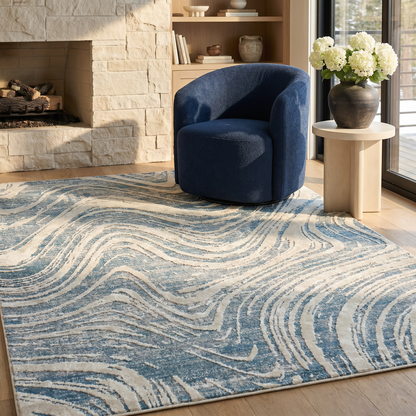 Nagisa Abstract Modern Blue and Beige Indoor Rug