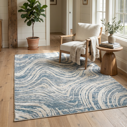 Nagisa Abstract Modern Blue and Beige Indoor Rug