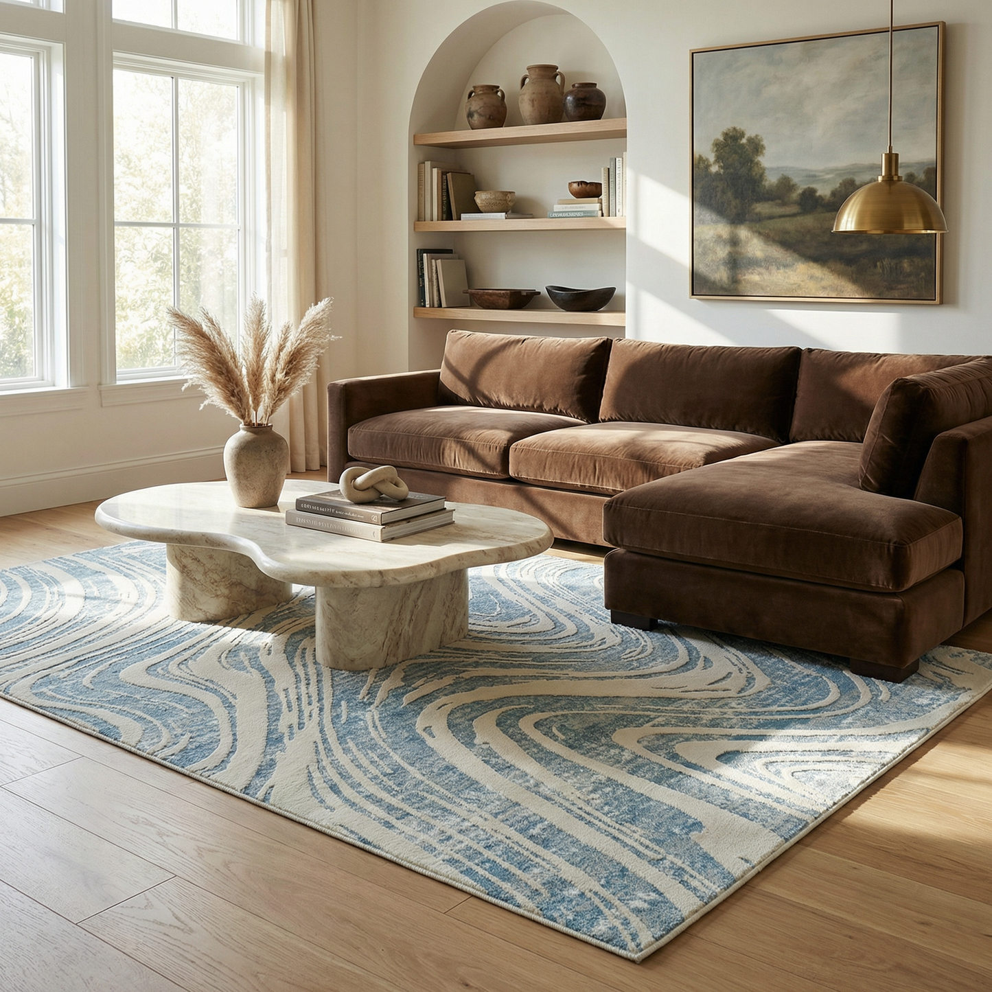 Nagisa Abstract Modern Blue and Beige Indoor Rug