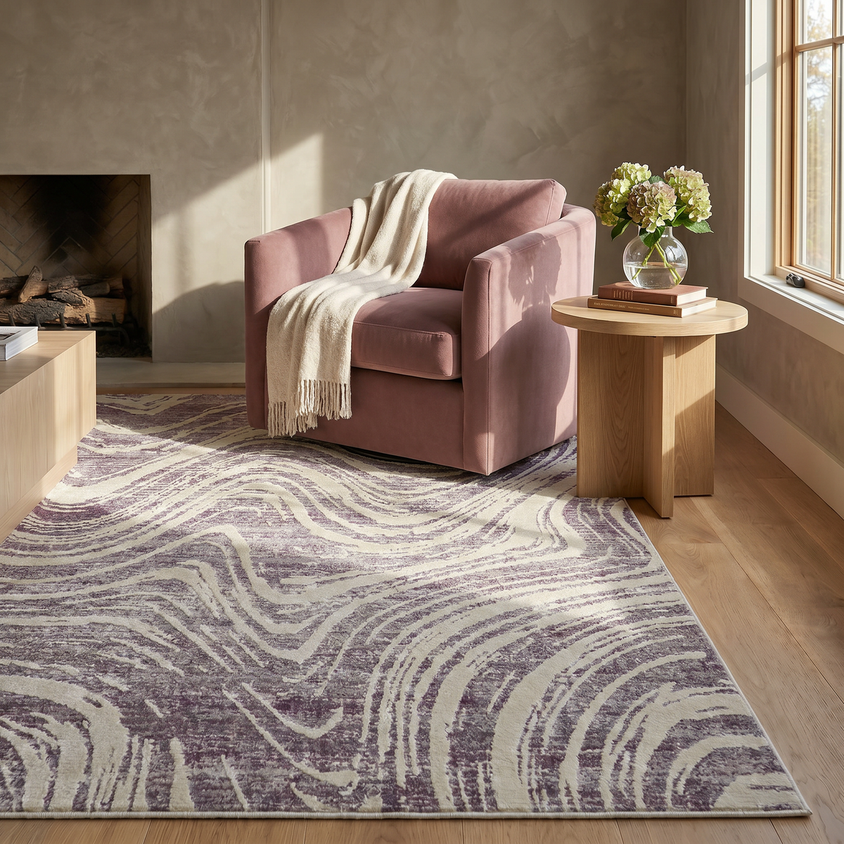 Kaze Abstract Modern Purple and Beige Indoor Rug