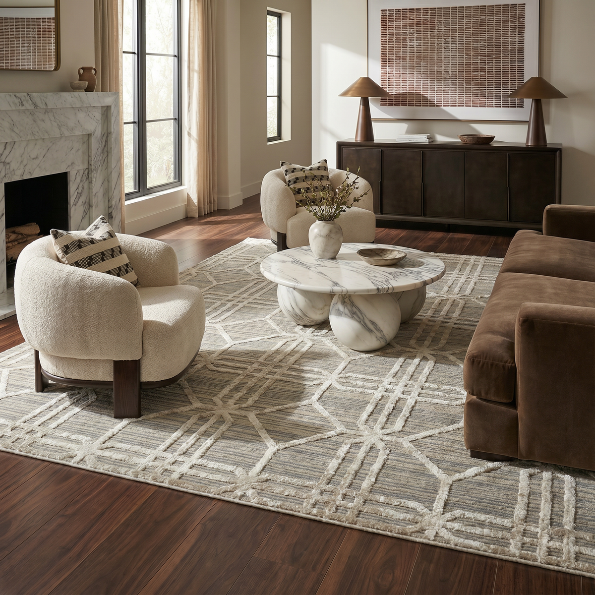 Kiona Trellis Modern Beige and Brown Indoor Rug