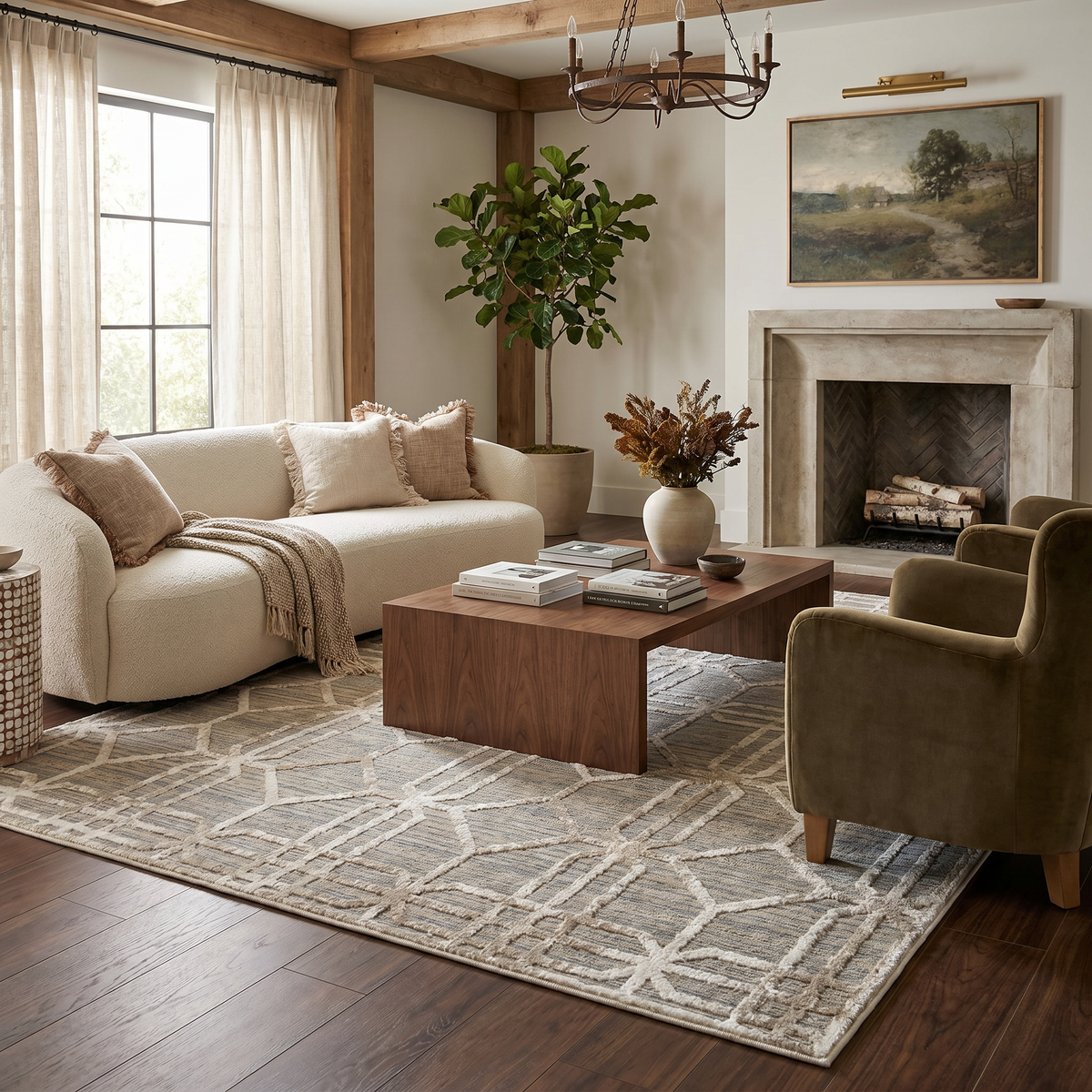 Kiona Trellis Modern Beige and Brown Indoor Rug
