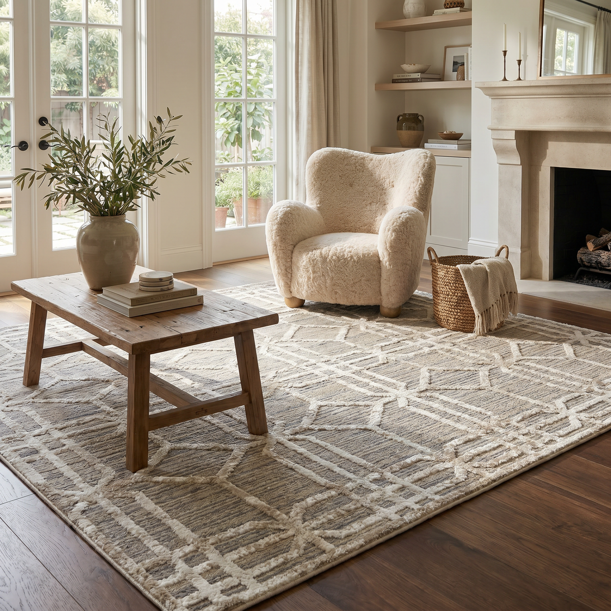 Kiona Trellis Modern Beige and Brown Indoor Rug
