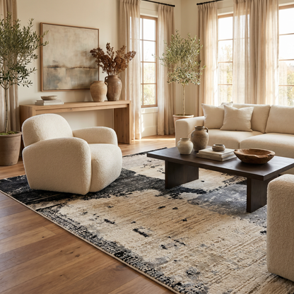 Atlas Abstract Patchwork Modern Black and Beige Indoor Rug