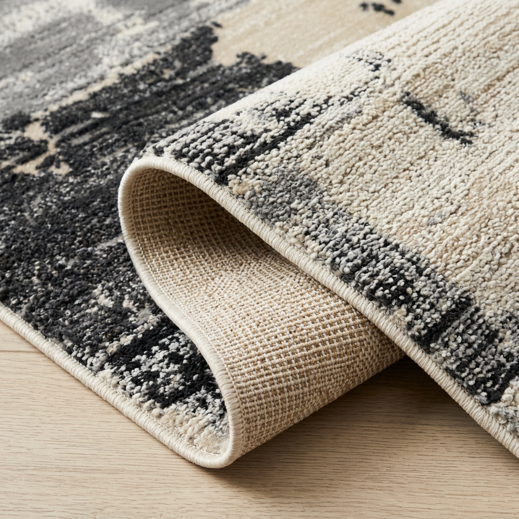 Atlas Abstract Patchwork Modern Black and Beige Indoor Rug
