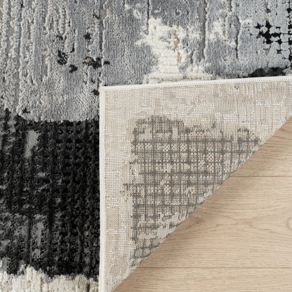 Atlas Abstract Patchwork Modern Black and Beige Indoor Rug