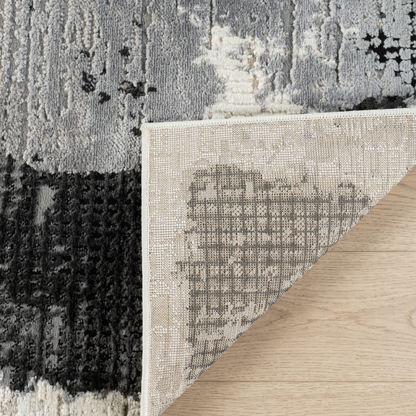 Atlas Abstract Patchwork Modern Black and Beige Indoor Rug