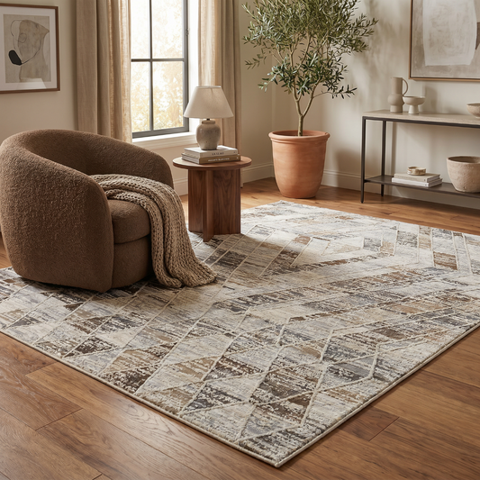 Ritu Geometric Modern Beige and Brown Indoor Rug
