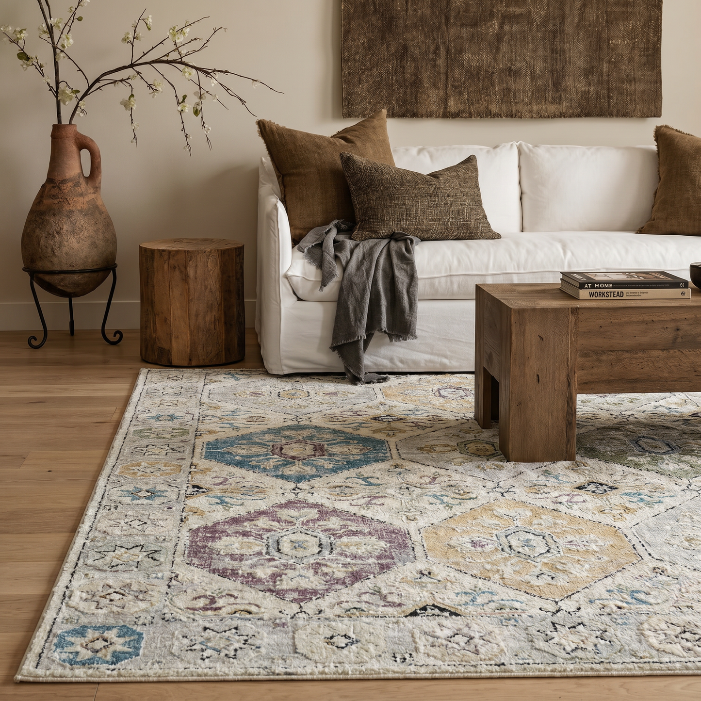Tapis beige bohème vintage Nomad