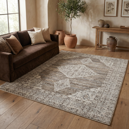 Anara Classic Medallion Traditional Beige and Brown Indoor Rug