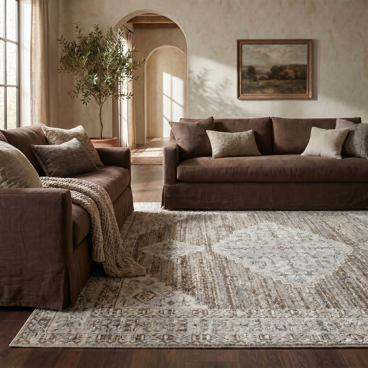 Anara Classic Medallion Traditional Beige and Brown Indoor Rug