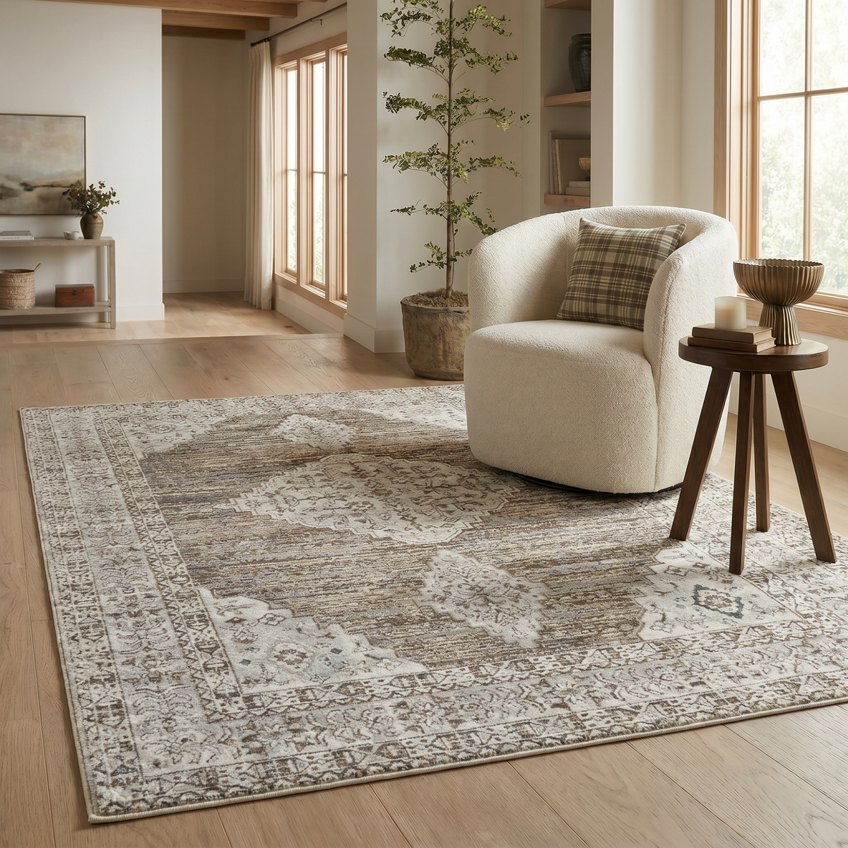 Anara Classic Medallion Traditional Beige and Brown Indoor Rug