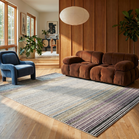 Mika Striped Contemporary Beige and Blue Indoor Rug