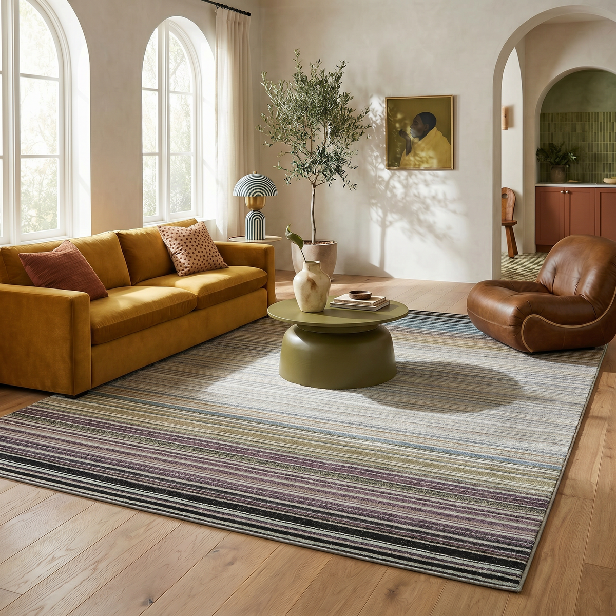 Mika Striped Contemporary Beige and Blue Indoor Rug