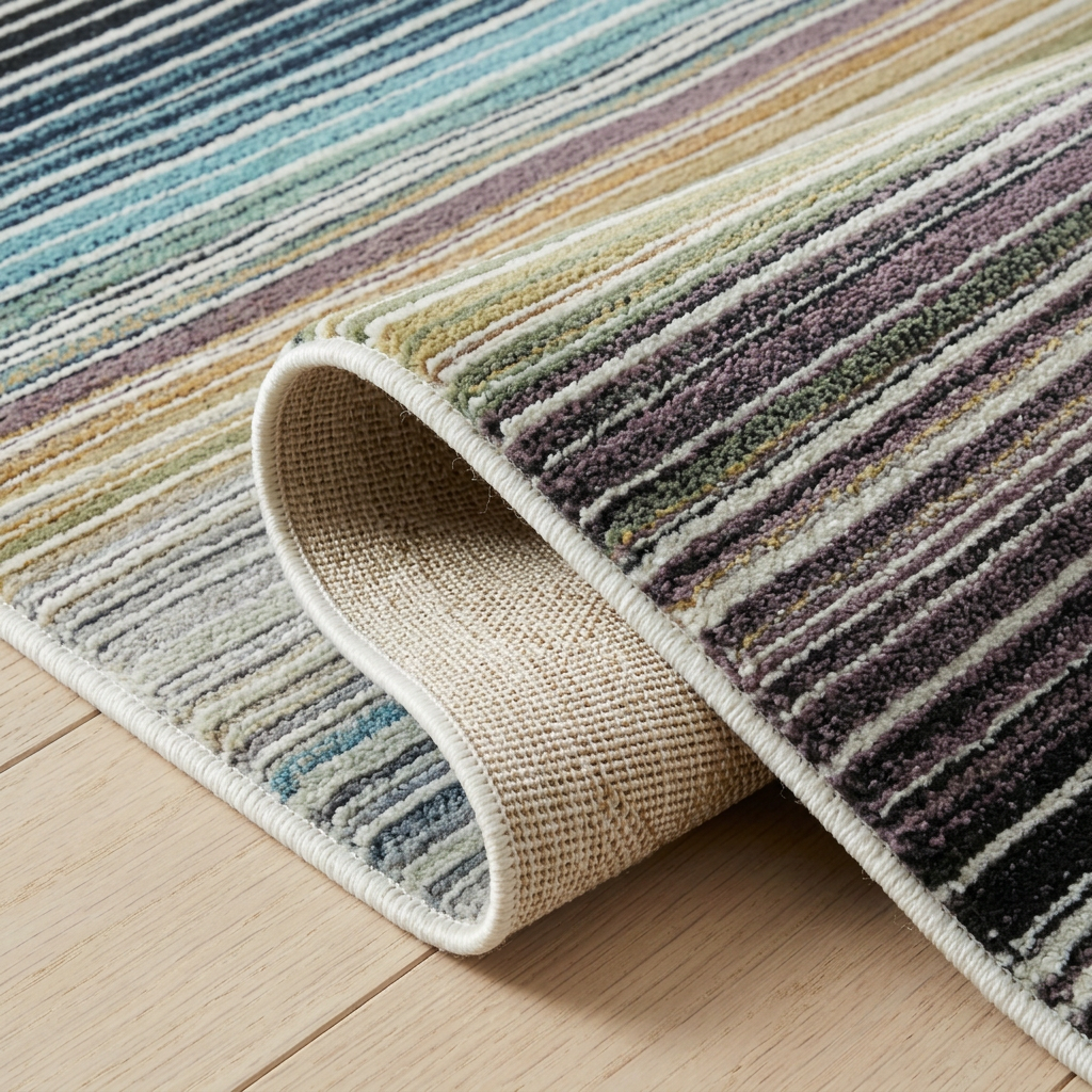 Mika Striped Contemporary Beige and Blue Indoor Rug