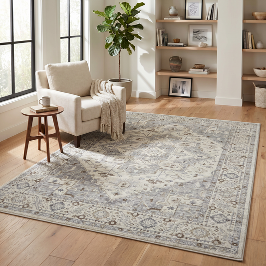 Rasan Oriental Contemporary Grey and Beige Indoor Rug