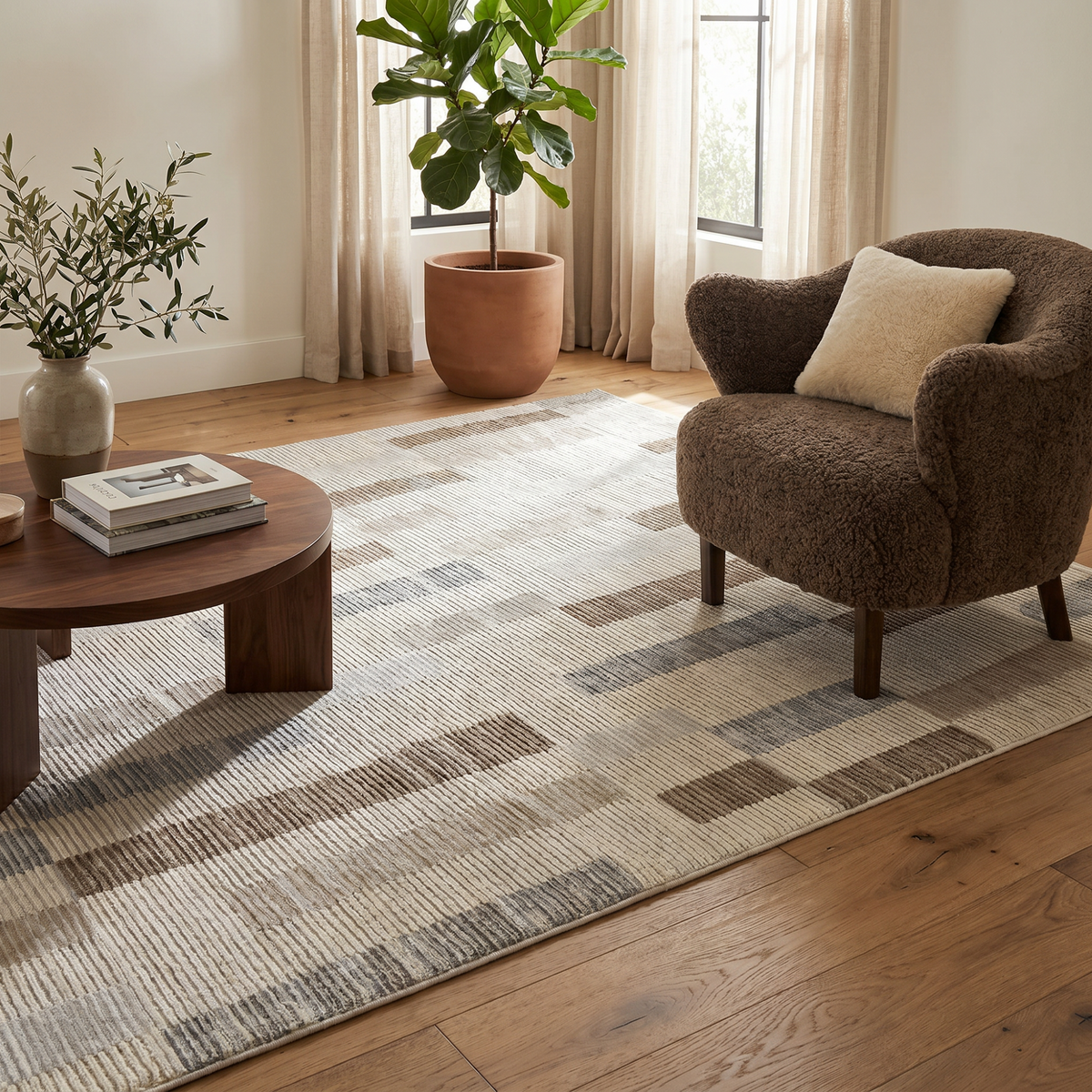 Rune Abstract Contemporary Beige and Brown Indoor Rug