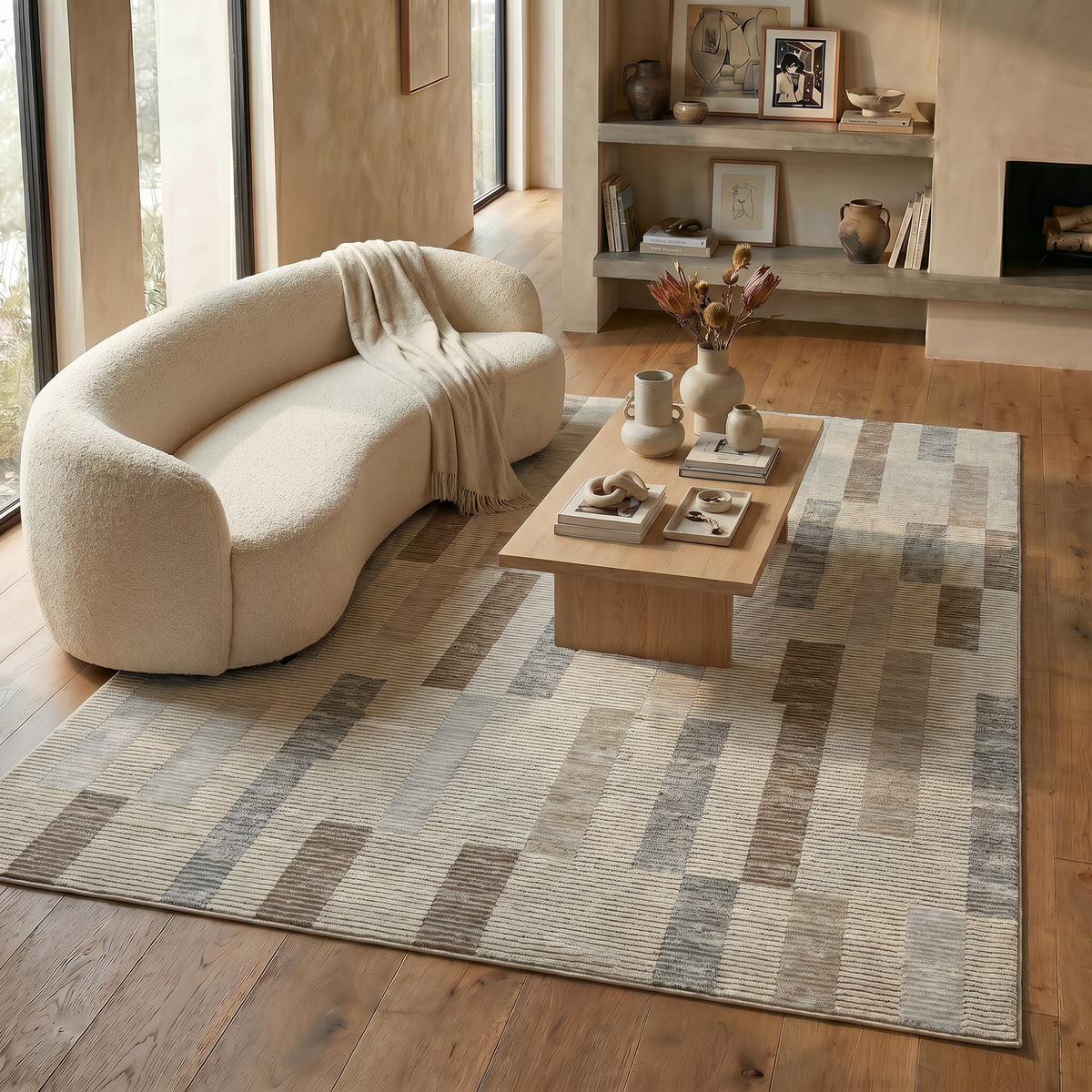 Rune Abstract Contemporary Beige and Brown Indoor Rug
