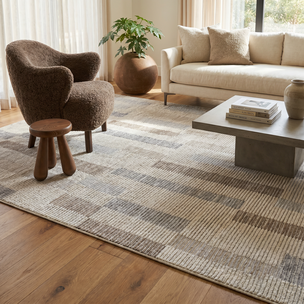 Rune Abstract Contemporary Beige and Brown Indoor Rug