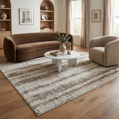 Elva Striped Contemporary Beige and Brown Indoor Rug