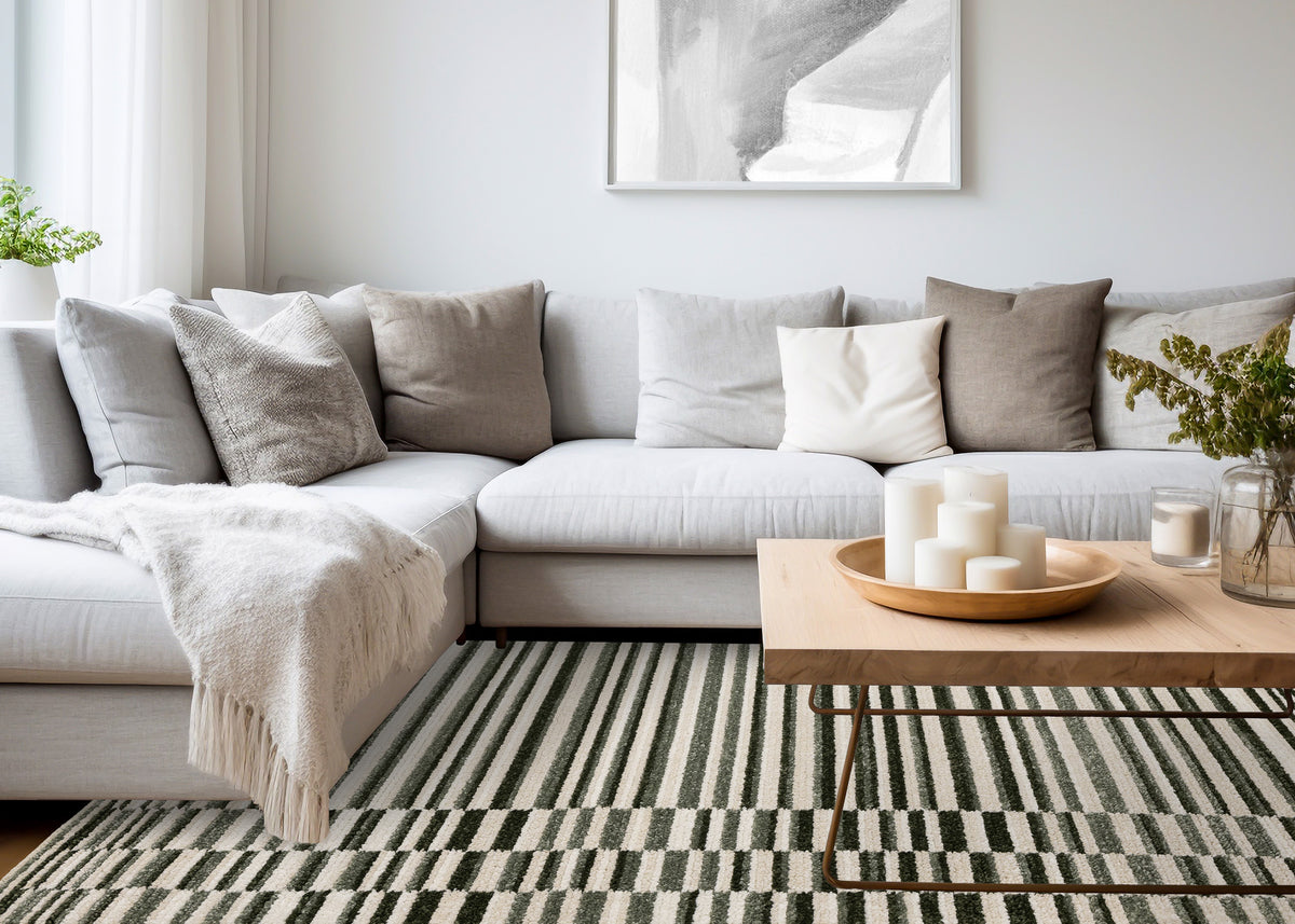 Contemporary Stripes Green Area Rug