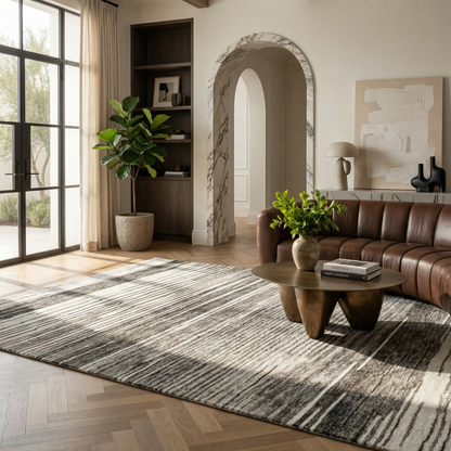 Esker Linear Abstract Contemporary Grey and Black Indoor Rug