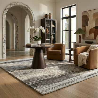 Esker Linear Abstract Contemporary Grey and Black Indoor Rug