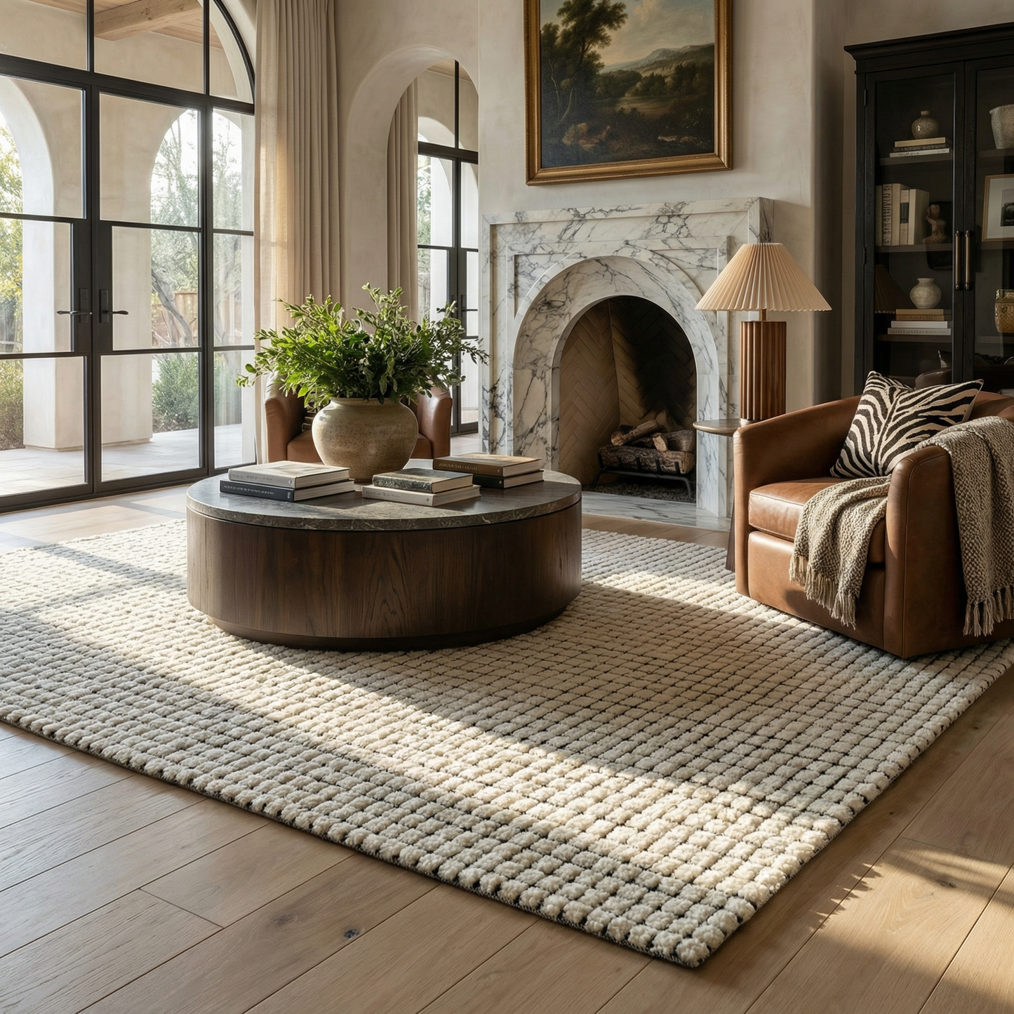 Tapis beige moderne à carreaux Maya