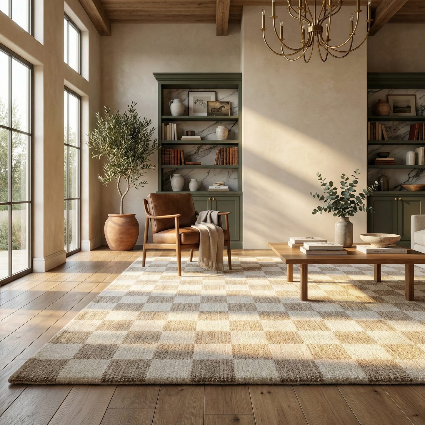 Alfombra moderna Maya a cuadros beige