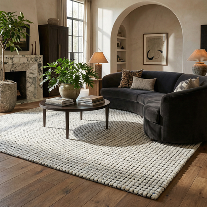 Tapis beige moderne à carreaux Maya