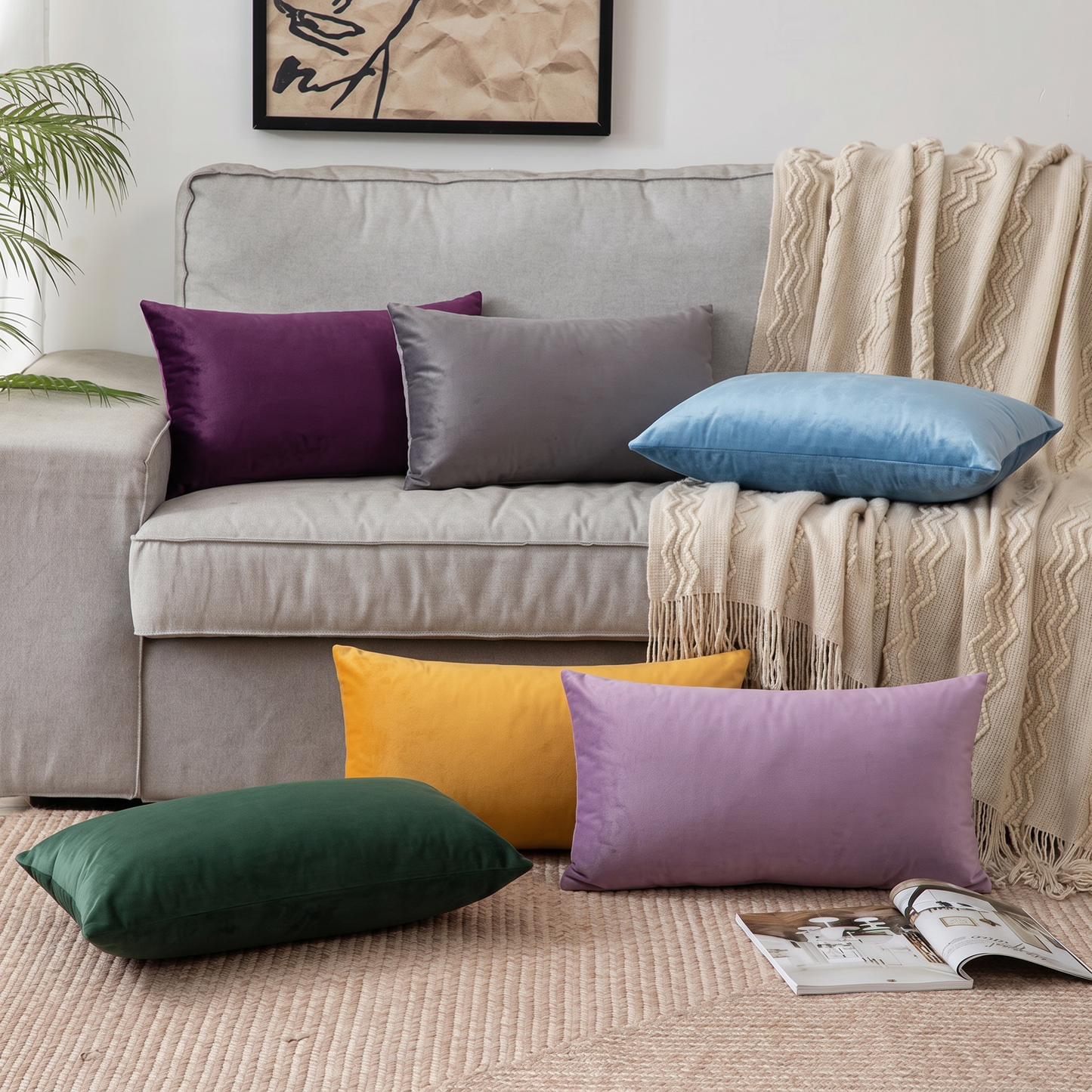 Soft Velvet Aqua Pillow with Insert & Cover