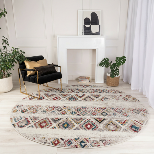 Safa Boho Contemporary Cream and Red Indoor Rug-11
