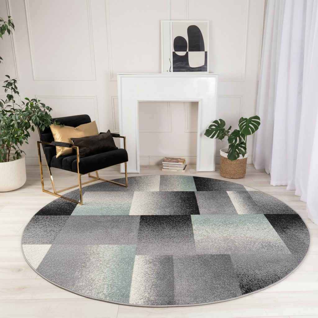Riwaq Abstract Contemporary Grey and Blue Indoor Rug