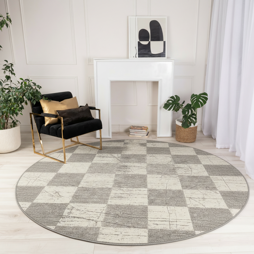 Prana Checkered Contemporary White and Grey Indoor Rug-10