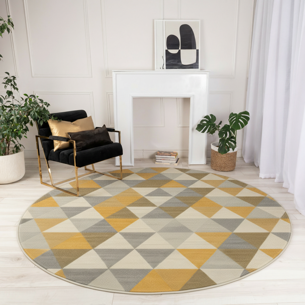 Solvi Geometric Contemporary Yellow and Beige Indoor Rug-24