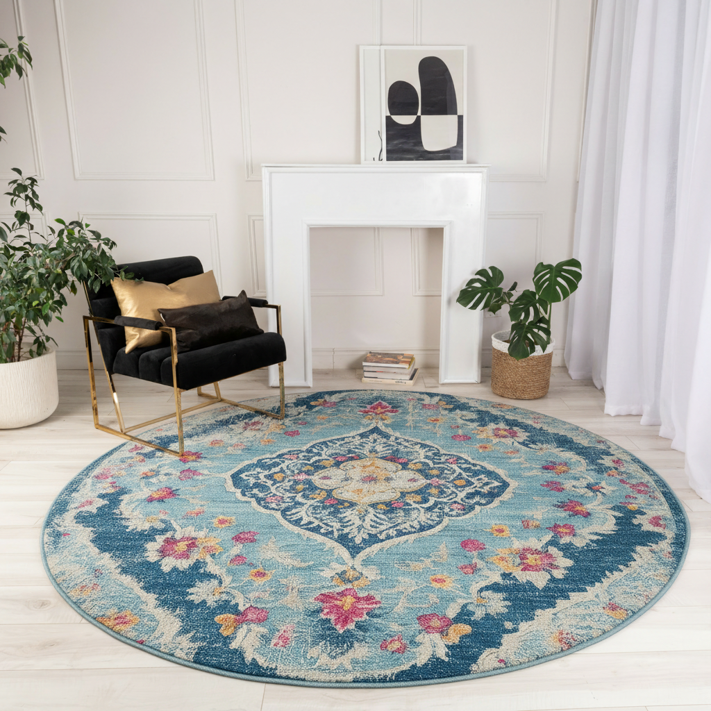 Anara Floral Traditional Blue Indoor Rug-20