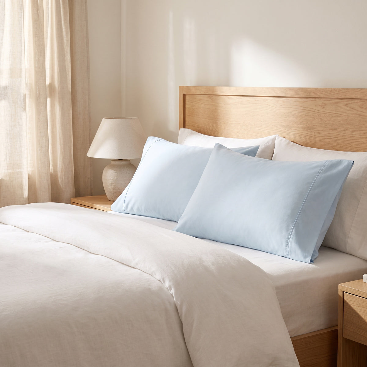 Fundas de almohada Calla de algodón en azul claro